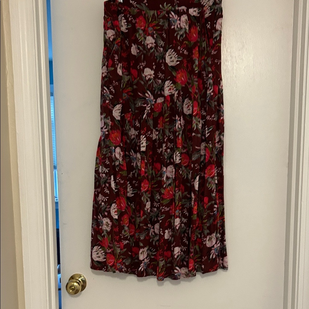 Garnet Hill Floral Maxi Skirt in Red and Pink